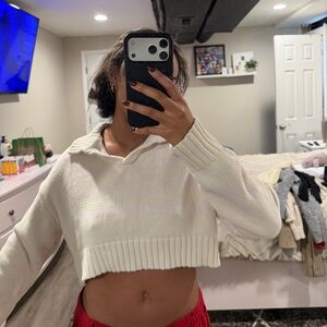 LA Hearts Crème & Pink Cropped Sweater